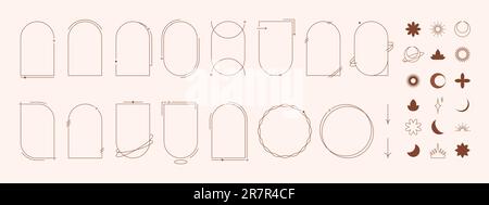Minimalistic aesthetic elements and frames. Y2k line art design. Stock Vector
