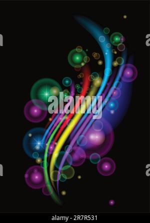 Wavy abstract bright colorful background for design. Black release. Stock Vector