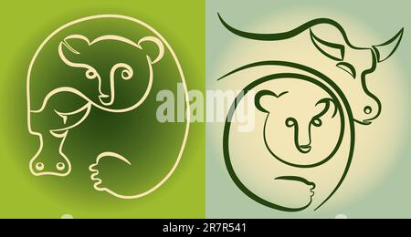 illustration of stock market: bull and bear Stock Vector