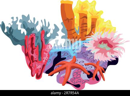 Coral reef illustration isolated on white background Stock Vector