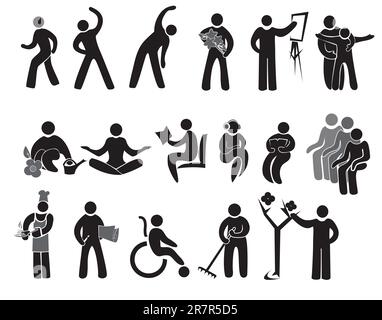 Icons of activities of people after 65+ Stock Vector