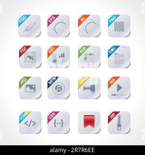 Set of the icons representing different file types (square version) Stock Vector