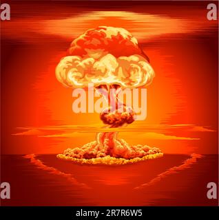 Illustration of a mushroom cloud following a nuclear explosion Stock Vector