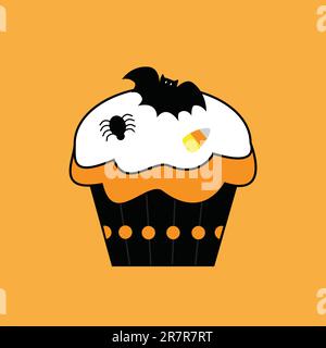 Happy halloween bat candy corn cupcake Stock Vector