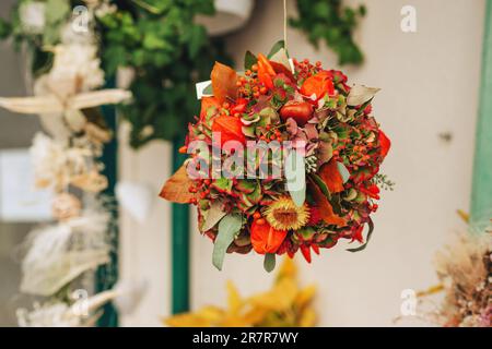 Fall flower decoration hanging in the air Stock Photo