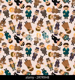 cartoon retro gentleman seamless pattern Stock Vector