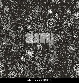 seamless cute pattern with flowers and swallows. Stock Vector
