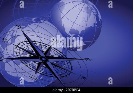 Abstract background with a compass and world globes Stock Vector