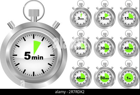 Collection of Stopwatches - Timer in Different Positions Stock Vector