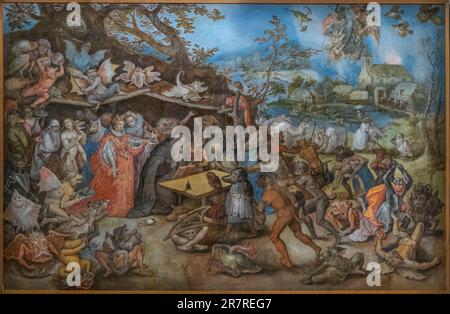 Jan Brueghel the Elder, The temptations of Saint Anthony, 1604. oil on canvas. Valladolid, Spain Stock Photo