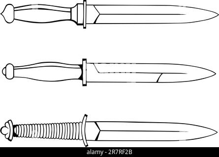 Three military knives isolated on white background Stock Vector