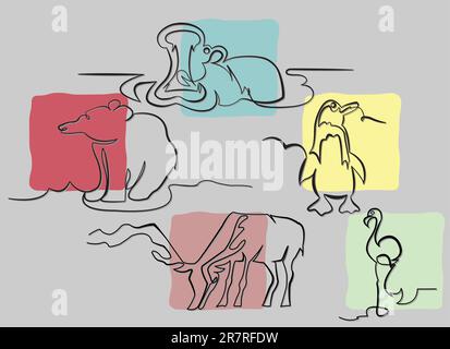 cartoon illustration in one line Stock Vector