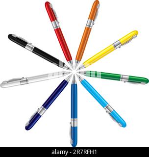 Colored ball pens isolated on white background, vector illustration Stock Vector
