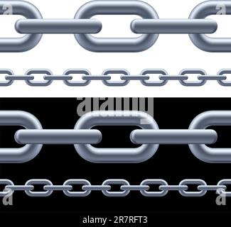 Realistic gray chain on the white and black background. Illustration for designer Stock Vector