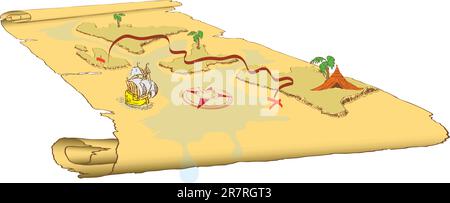 Treasure island vector map in hand drawn style. Sea adventure, ocean ...