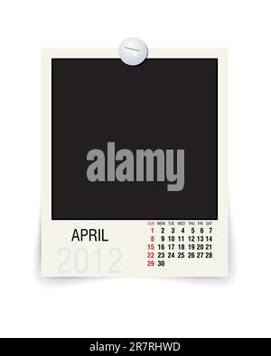 calendar with blank photoframe - vector illustration Stock Vector