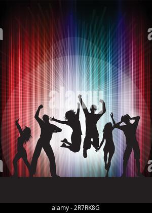 Silhouettes of people dancing on a colourful background Stock Vector