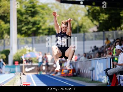 Ratingen, Germany. 17th June, 2023. Athletics, all-around meet: Jacob Thelander, Sweden, decathlon, long jump. Credit: Thomas Banneyer/dpa/Alamy Live News Stock Photo