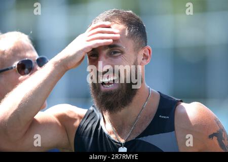 Ratingen, Germany. 17th June, 2023. Athletics, all-around meeting: Arthur Prevost France, decathlon, after the long jump. Credit: Thomas Banneyer/dpa/Alamy Live News Stock Photo