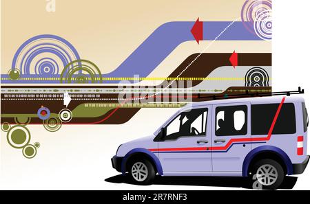 Abstract hi-tech background with light pink mini-truck image. Vector illustration Stock Vector