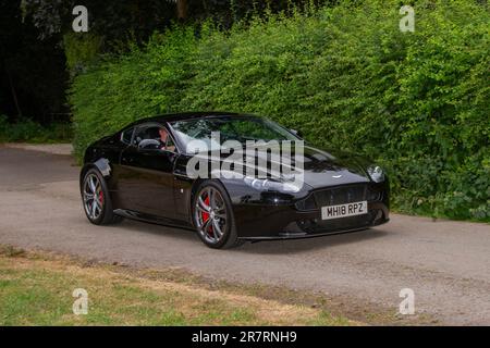 2018 Black Aston Martin Vantage S V12 Auto Sportshift III Auto Black Car Coupe Petrol 5935 cc; a range of rare, exciting and unusual vehicle enthusiasts & attendees at Worden Park Motor Village showcase, Leyland Festival, UK Stock Photo