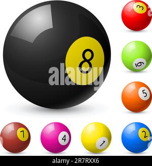 Billiard balls out of American billiards. Illustration on white background Stock Vector