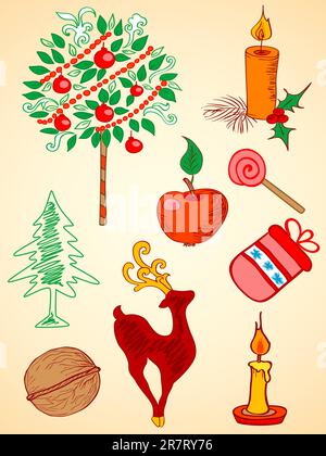 doodle hand drawn Christmas  elements for design Stock Vector
