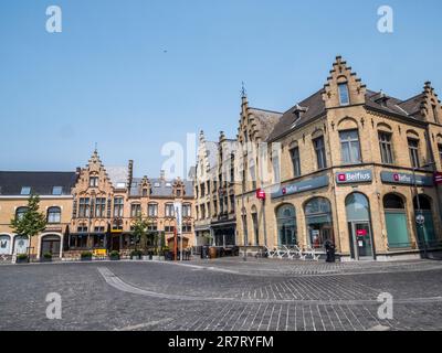 Street scene around the town square in the Belgium town of Poperinge known during the First World War as Pop. Stock Photo