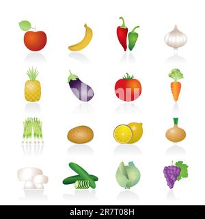 Different kind of fruit and vegetables icons - vector icon set Stock Vector