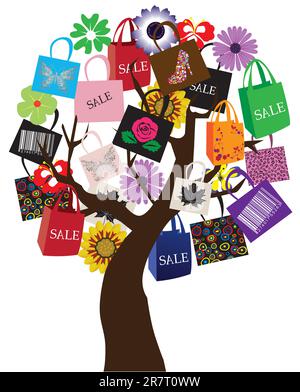 Vector illustration of a tree with shopping bags Stock Vector