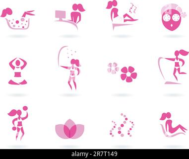 Vector collection of pink spa icons - pink and white. Stock Vector