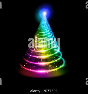 Christmas Tree. Abstract Rainbow Illustration on black background. Stock Vector