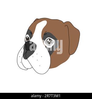 Boxer dog face line art cartoon vector illustration Stock Vector
