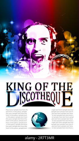 King of the discotheque flyer tor alternative music event postet. basckground is full of glitter and flow of lights with rainbow tone Stock Vector