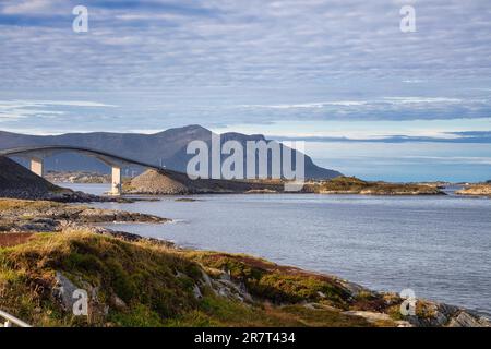 Atlantic Road, prominent bridge Storseisundbrua, Norwegian Landscape Route Atlanterhavsveien between Molde and Kristiansund, More og Romsdal, Norway Stock Photo