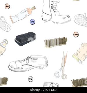 Seamless wallpaper with shoes, shoe brush, shoe cream Stock Vector