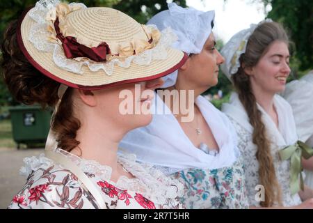 Greenwich Park, London, UK. 17th June 2023. A group dressed in 18th Century clothes in Greenwich Park. Credit: Matthew Chattle/Alamy Live News Stock Photo