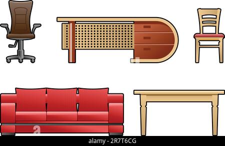 furniture wooden table color icon set vector flat illustration Stock ...