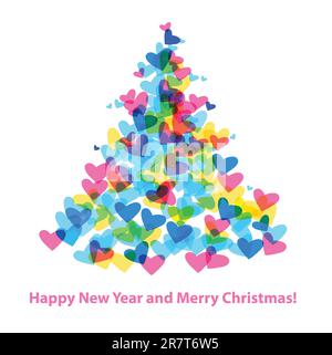 Christmas Tree of Hearts. Holiday greetings. Vector template. Stock Vector
