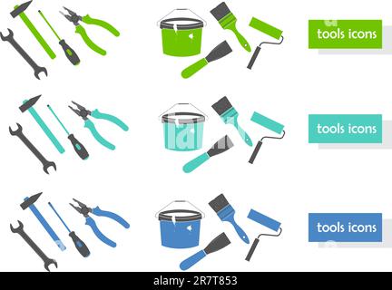 Set of tools icons (three colors). Vector Illustration. Stock Vector
