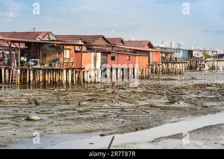 The Chew Jetty is a stilt house settlement of Chinese neighborhood, also known as Clan Jetties. Located at the Penang strait in George Town, the Stock Photo