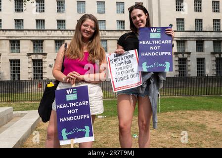 Westminster, London, UK. 17th Jun, 2023. A protest is taking place in support of a woman who was sentenced to 28 months in prison after using abortion pills to end her pregnancy beyond the legal limited 24 weeks gestation period. Protesters believe that the law which dates back to 1861 is outdated and should be changed Stock Photo