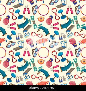 cartoon Fitness Equipment  seamless pattern Stock Vector