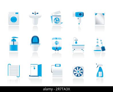 Bathroom and toilet objects and icons - vector icon set Stock Vector
