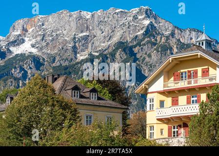 As the northernmost massif of the Berchtesgaden Alps, the Untersberg is a prominent landmark on the edge of the Alps. The Salzburg High Throne is Stock Photo