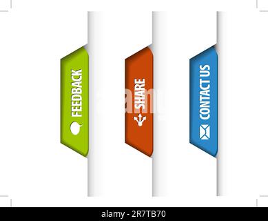 Feedback, share, contact us tabs on the edge of the (web) page - red, green and blue Stock Vector