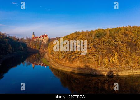 Panoramic view on Czocha Castle, Poland. Drone photography Stock Photo