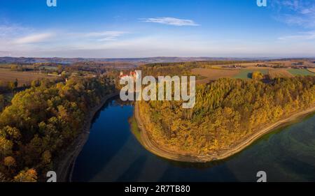 Panoramic view on Czocha Castle, Poland. Drone photography Stock Photo