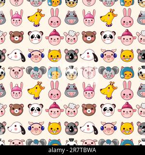cartoon animal face seamless pattern Stock Vector