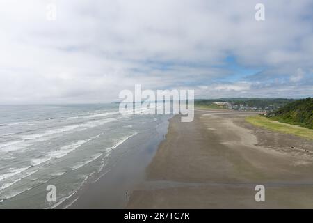 Aerial view of pacific beach at Seabrook, Washington on an overcast summer day Stock Photo